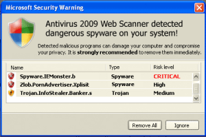 Antivirus 2009 Web Scanner has detected dangerous spyware on your system!