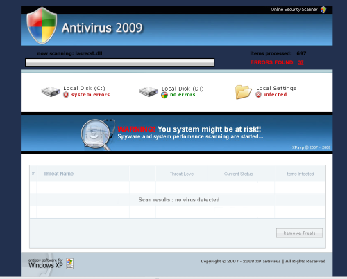 Antivirus 2009 main window