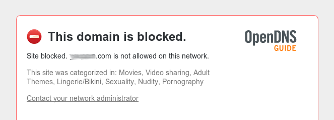 Screenshot of OpenDNS blocked site page