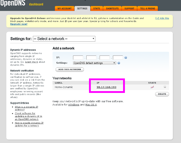 Screenshot of OpenDNS dashboard